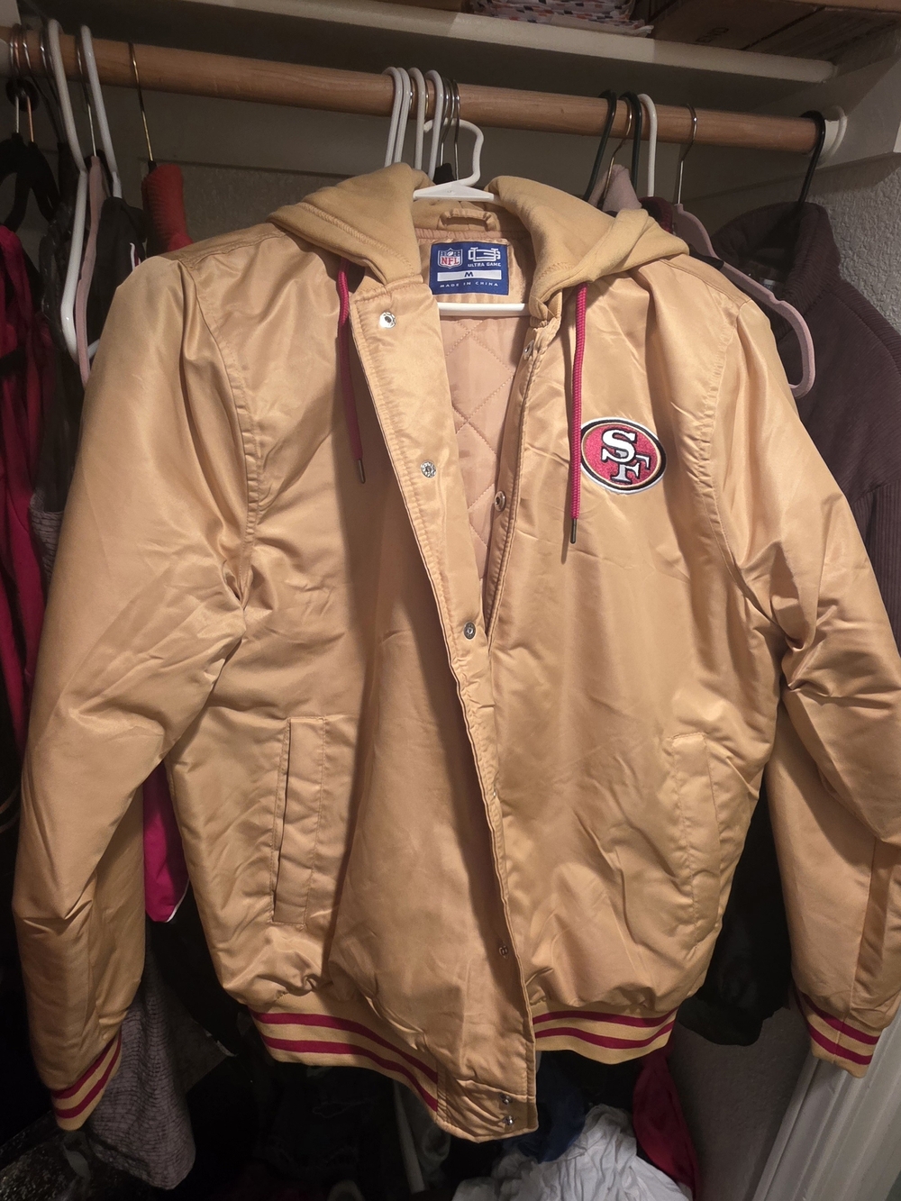 San Francisco 49ers Gold Hooded Jacket with Red Trim